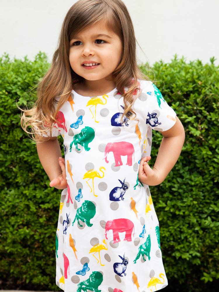 Counting Animals - Multicoloured Short Sleeved White Dress - Stylemykid.com