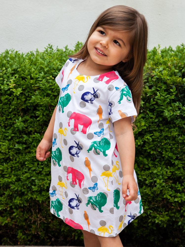 Counting Animals - Multicoloured Short Sleeved White Dress - Stylemykid.com