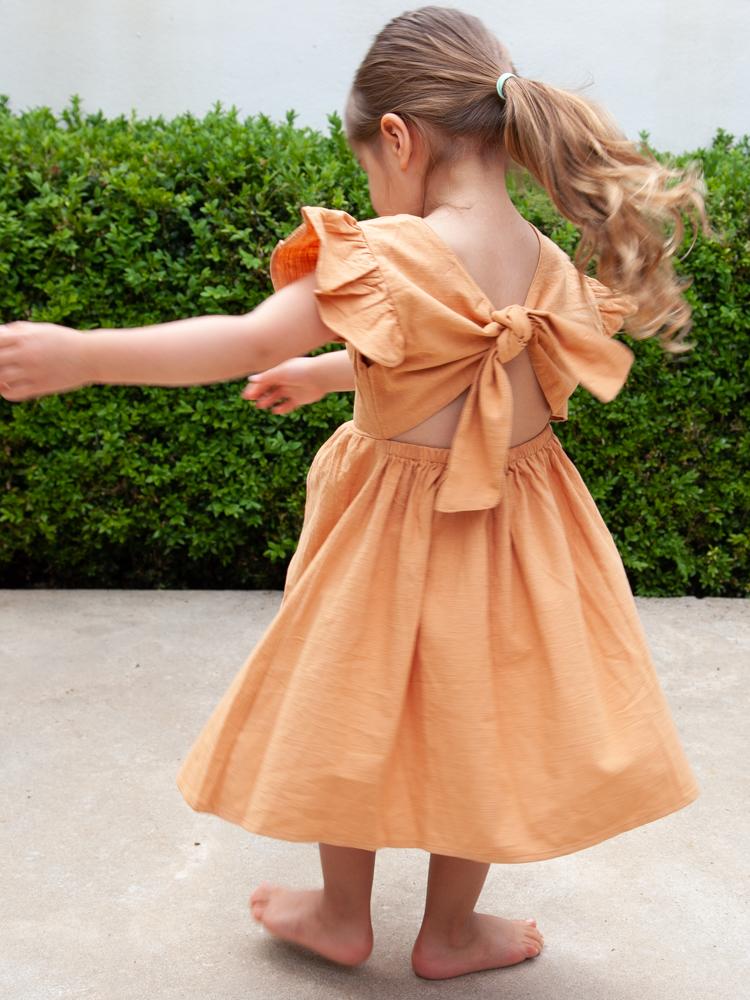 Gold Tie Bow Back Girls Party Dress - 6m to 4y - Stylemykid.com