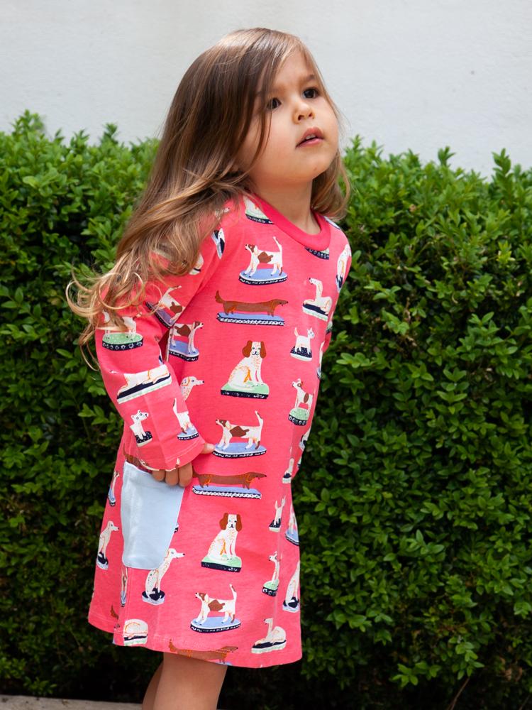 Puppy Power Cerise Pink Long Sleeved Girls Dress - Stylemykid.com