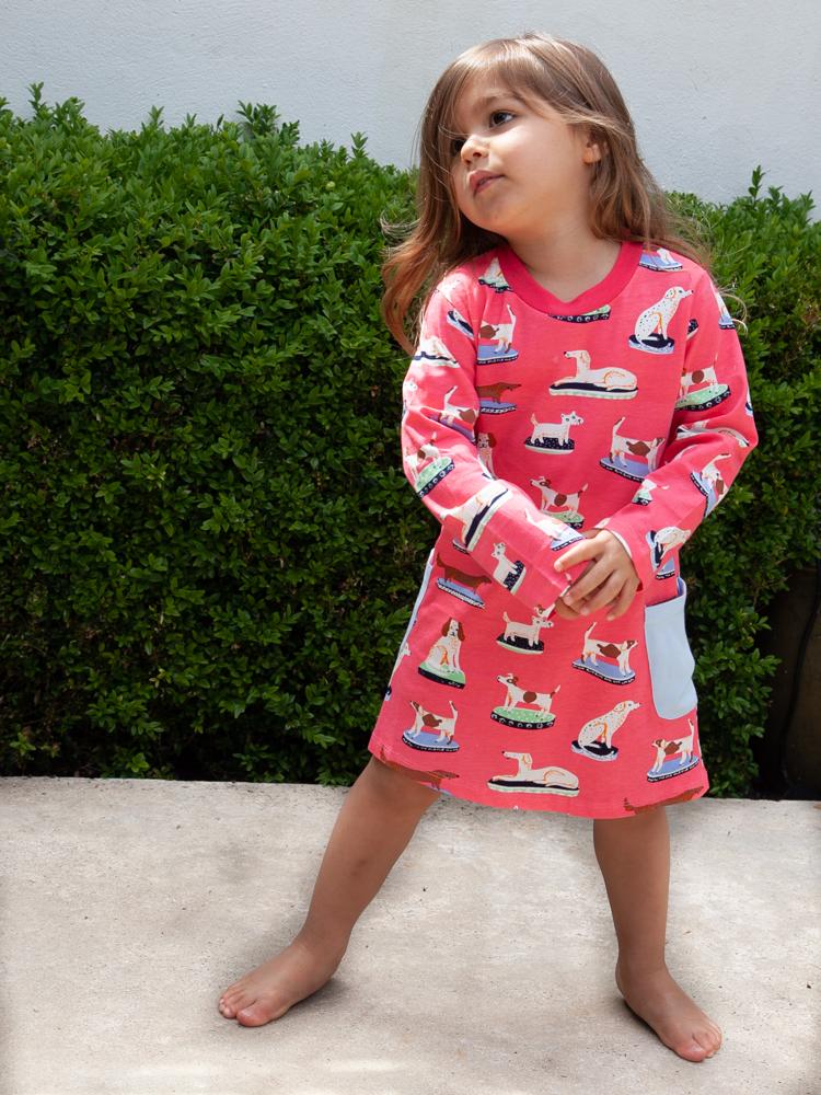 Puppy Power Cerise Pink Long Sleeved Girls Dress - Stylemykid.com