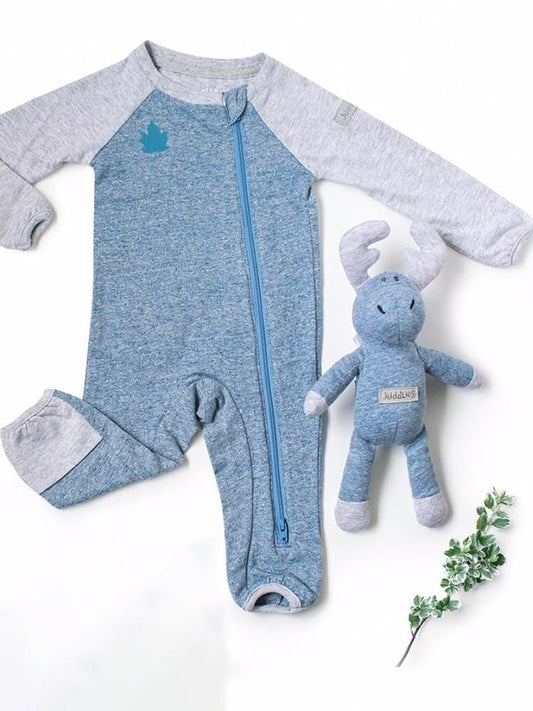 Juddlies - Organic Baby Playsuit Sleepsuit with Double Zip - Raglan Collection - Denim Blue - Stylemykid.com