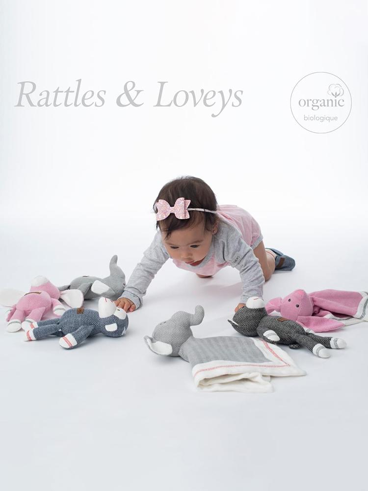 Juddlies - Baby Soft Toy Rattle Comforter - Organic Driftwood Grey Elephant - Cottage Collection - Stylemykid.com