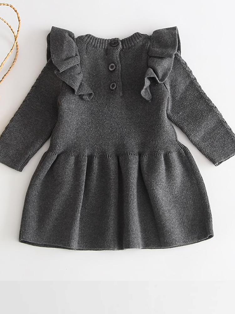 Little Girls Slate Grey Jumper Dress with Frill Design - Stylemykid.com