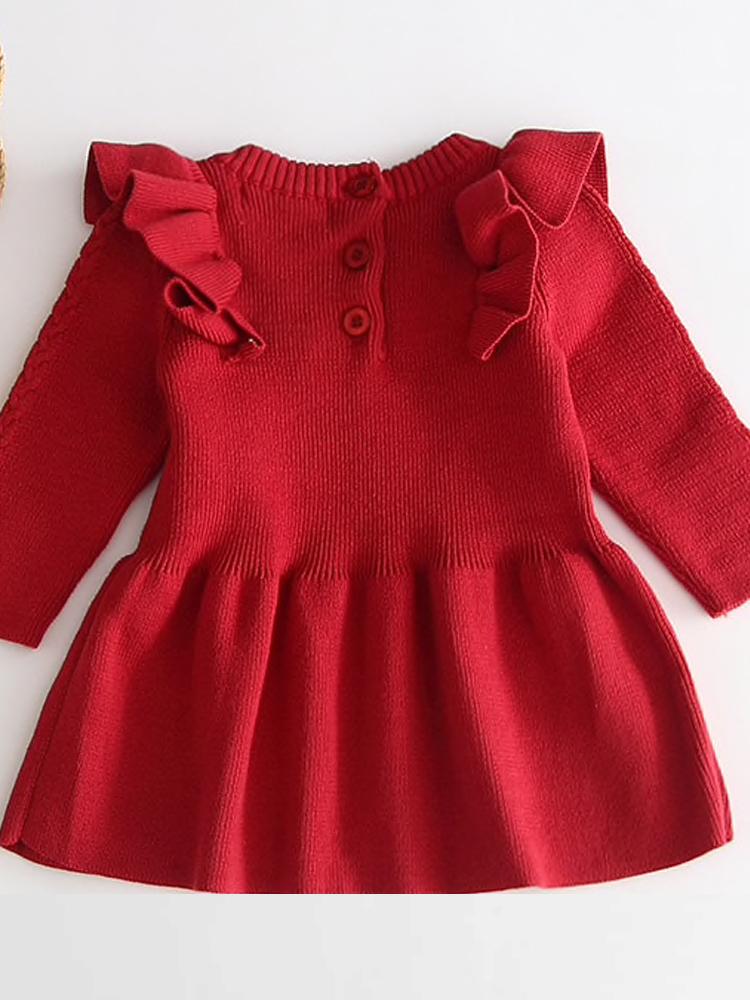 Little Girls Ruby Red Jumper Dress with Frill Design 12 to 18 months - Stylemykid.com