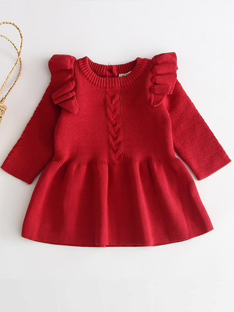 Little Girls Ruby Red Jumper Dress with Frill Design 12 to 18 months - Stylemykid.com