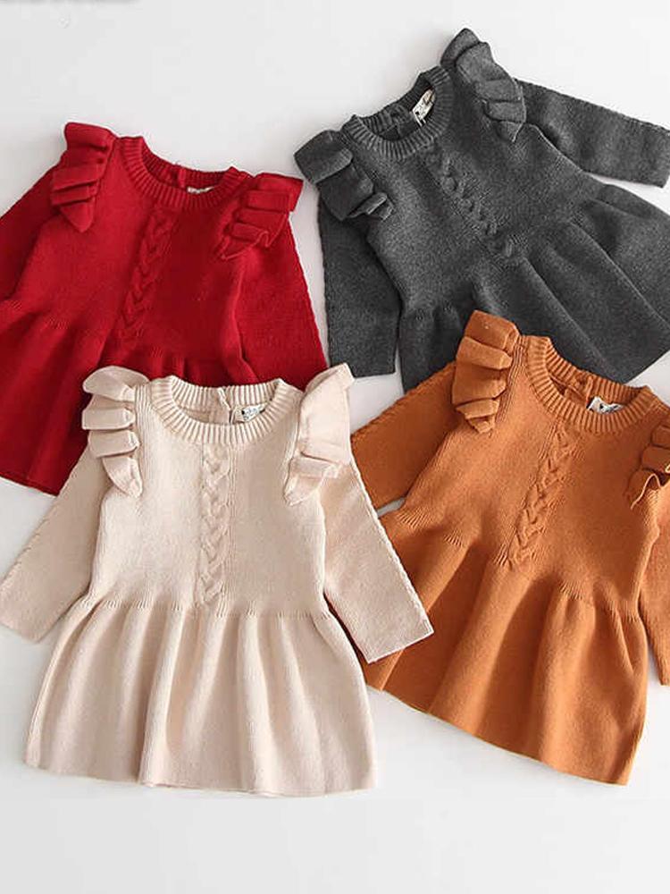 Little Girls Burnt Orange Jumper Dress with Frill Design - Stylemykid.com