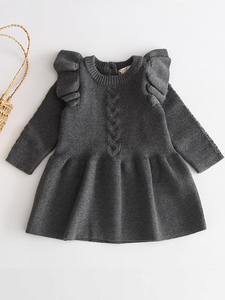 Little Girls Slate Grey Jumper Dress with Frill Design - Stylemykid.com