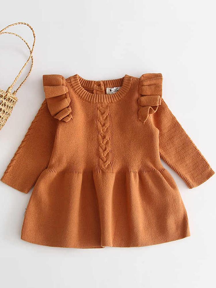 Little Girls Burnt Orange Jumper Dress with Frill Design - Stylemykid.com