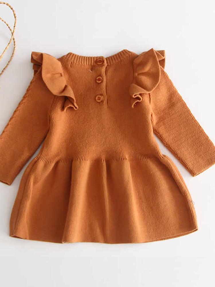 Little Girls Burnt Orange Jumper Dress with Frill Design - Stylemykid.com