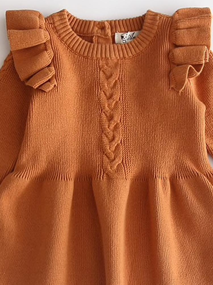 Little Girls Burnt Orange Jumper Dress with Frill Design - Stylemykid.com