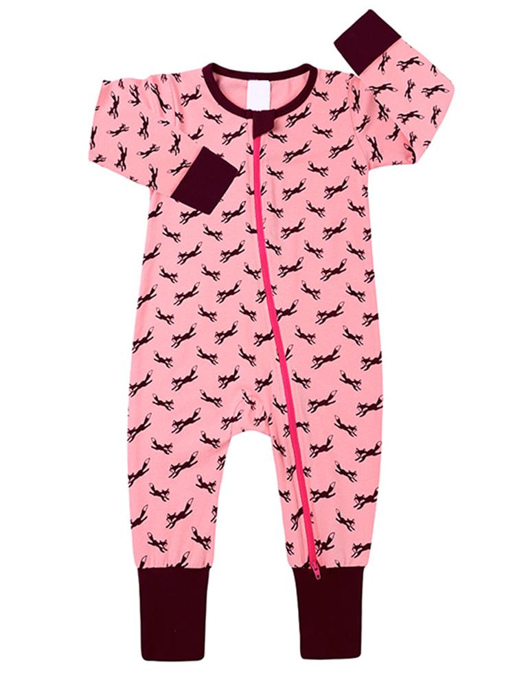 Jumping Foxes Pink Baby Zip Sleepsuit with Hand & Feet Cuffs - Stylemykid.com