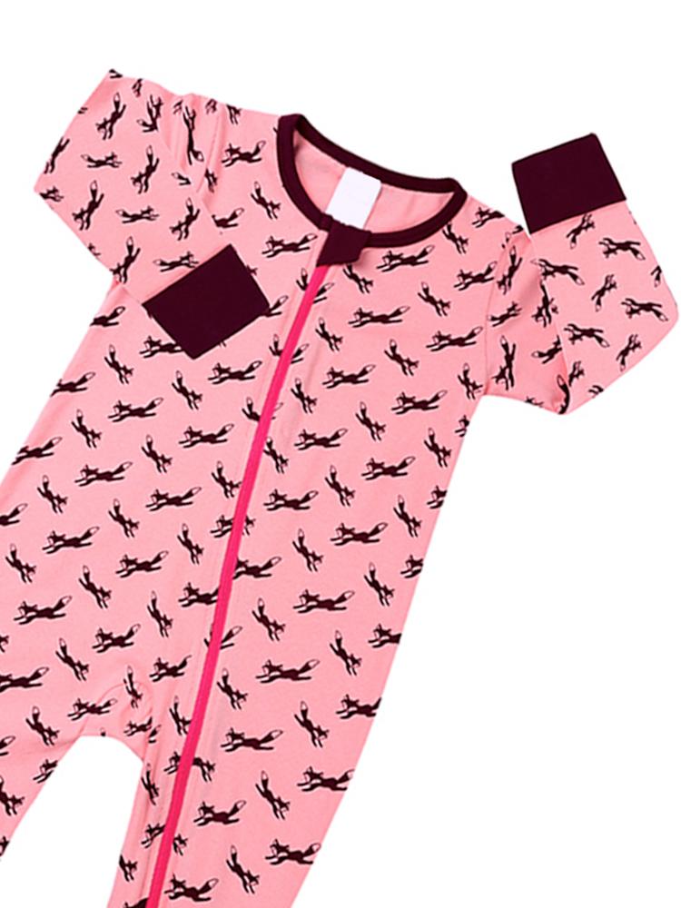 Jumping Foxes Pink Baby Zip Sleepsuit with Hand & Feet Cuffs - Stylemykid.com