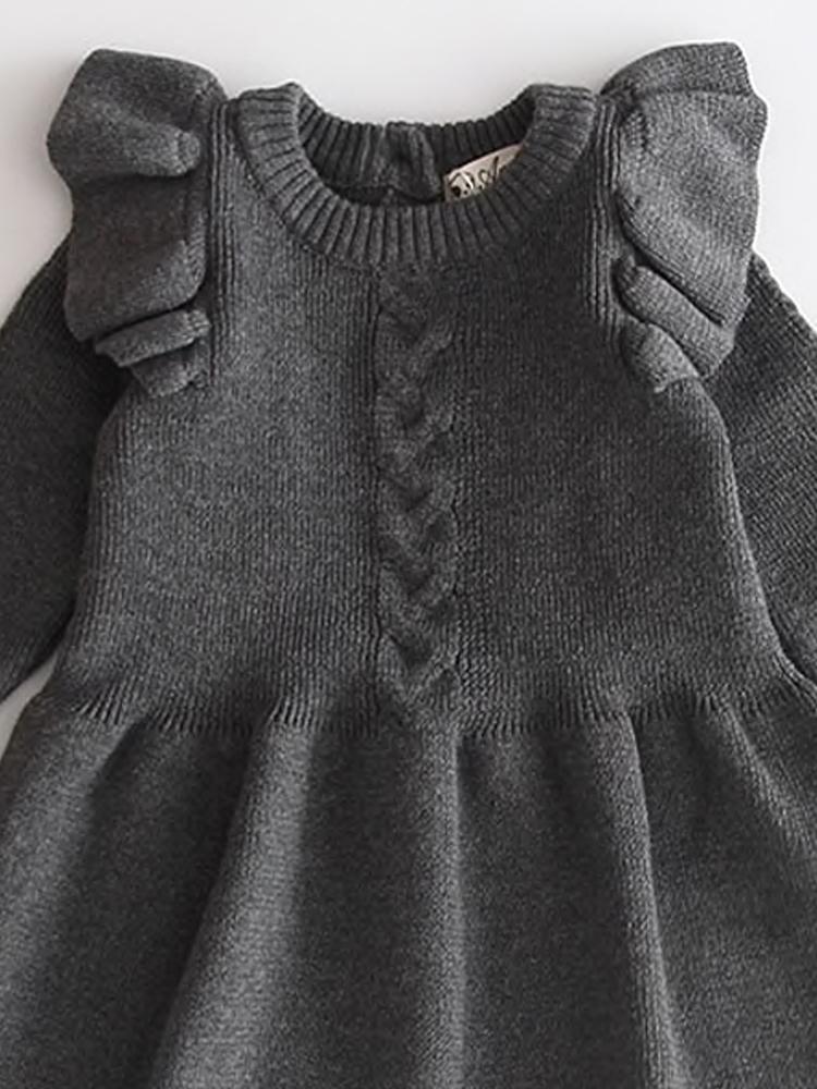 Little Girls Slate Grey Jumper Dress with Frill Design - Stylemykid.com