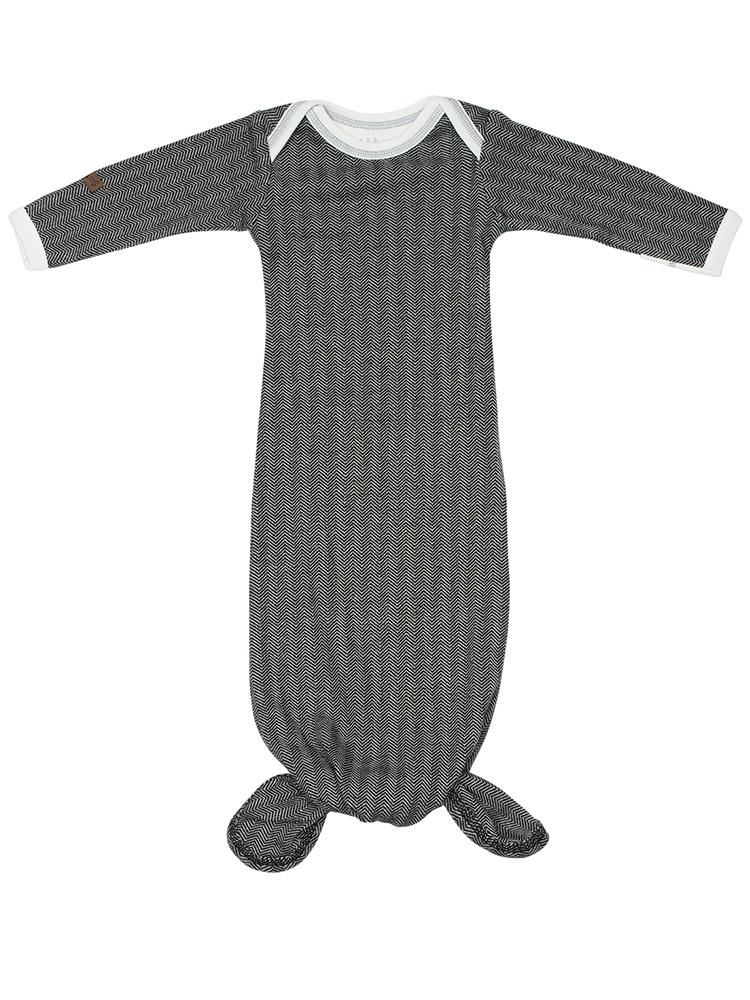 Juddlies - Newborn Organic Knotted Baby Nightgown with Hand Cuffs - Bear Black - Cottage Collection - Stylemykid.com