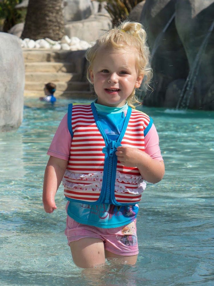Konfidence Kids - Girls Buoyancy Swim Vest Jacket - Red Stripe Martha - 18 months to 3 years - Stylemykid.com