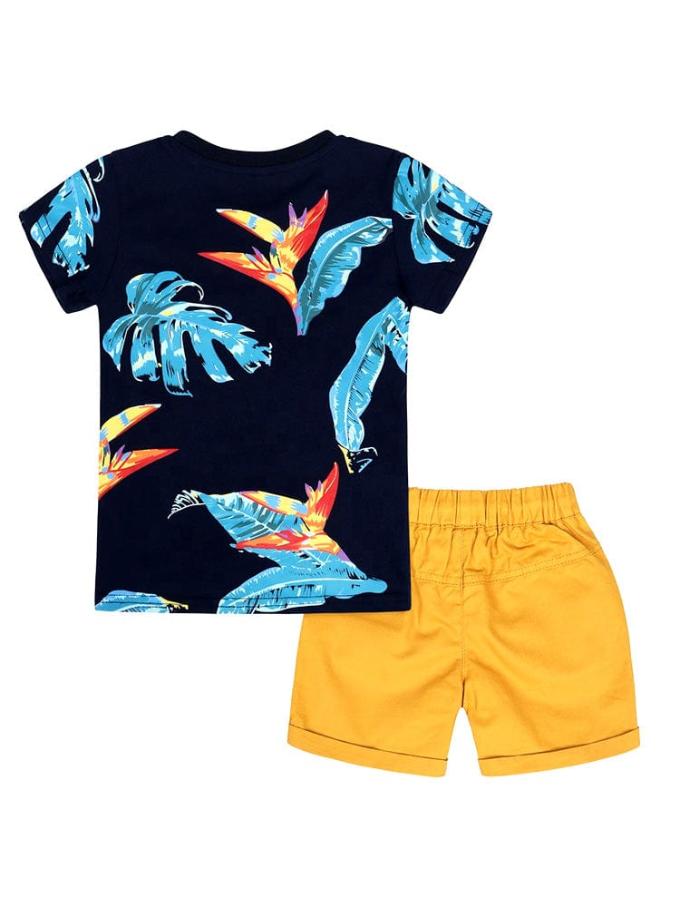 California Kid 2 Piece Set - Boys Navy T-Shirt and Yellow Shorts Set - Stylemykid.com