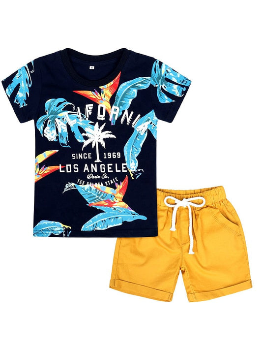 California Kid 2 Piece Set - Boys Navy T-Shirt and Yellow Shorts Set - Stylemykid.com