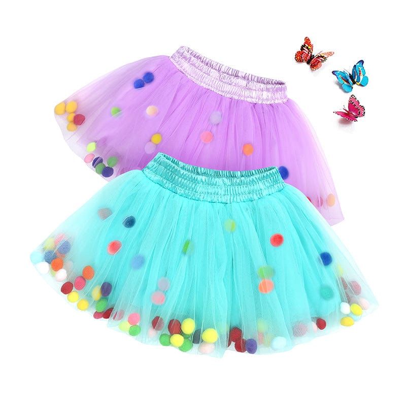 Girls Tulle Pom Pom Tutu Skirt Turquoise Blue