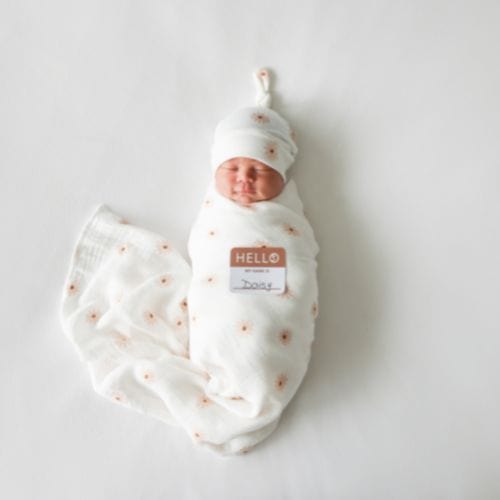 Hat And Swaddle Blanket Hello World Set For New Born By Lulujo Daisies