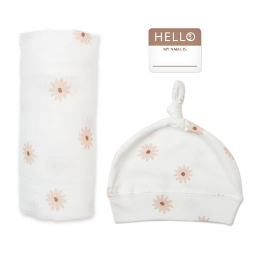 Lulujo - Bamboo Hat And Swaddle - Daisies - Stylemykid.com