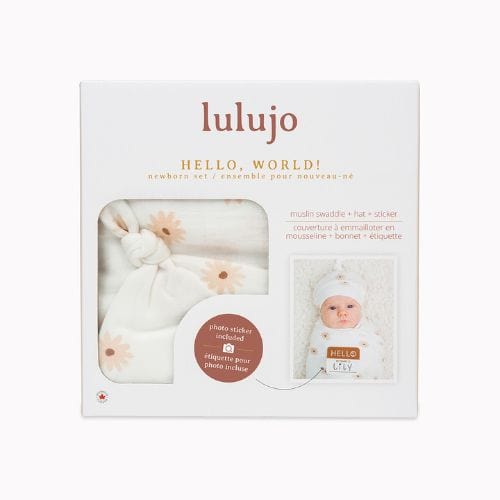Hat And Swaddle Blanket Hello World Set For New Born By Lulujo Daisies