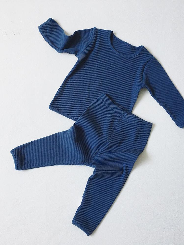 Baby & Toddler Lounge Set - Plain Ribbed Top and Bottoms - Dark Blue 6 to 12 months - Stylemykid.com