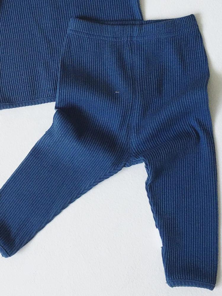 Baby & Toddler Lounge Set - Plain Ribbed Top and Bottoms - Dark Blue 6 to 12 months - Stylemykid.com