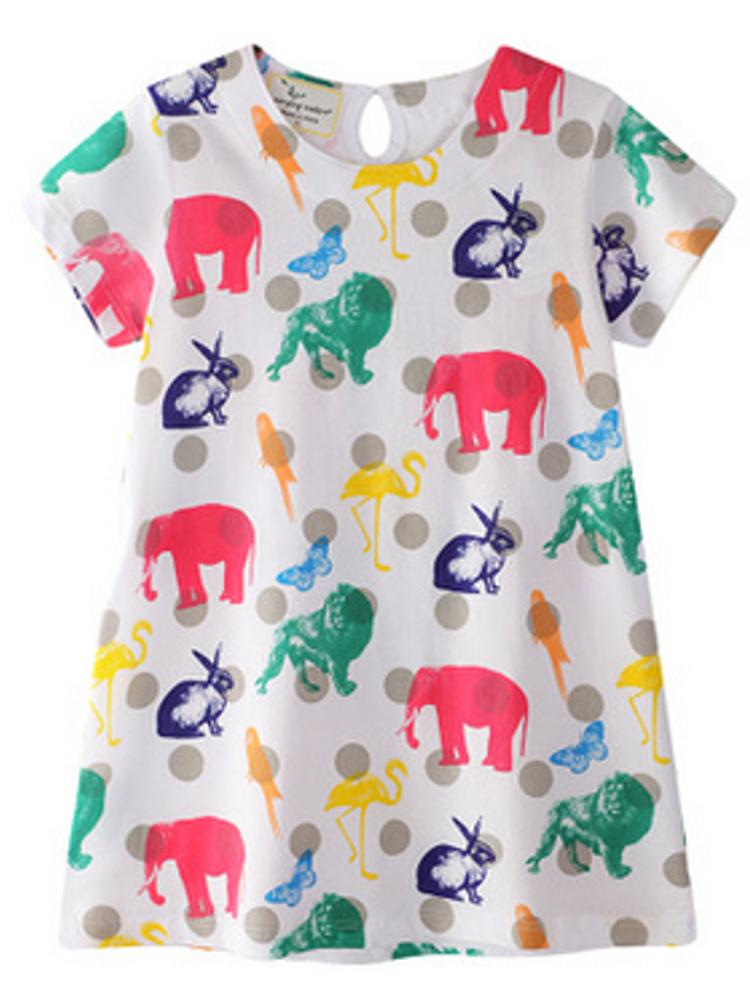 Counting Animals - Multicoloured Short Sleeved White Dress - Stylemykid.com