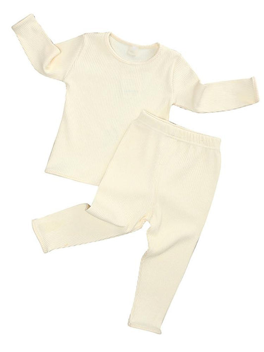 Baby & Toddler Lounge Set - Plain Ribbed Top and Bottoms - Cream - Stylemykid.com