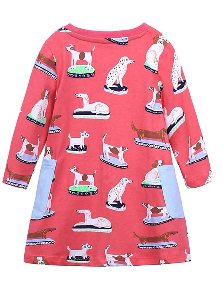 Puppy Power Cerise Pink Long Sleeved Girls Dress - Stylemykid.com