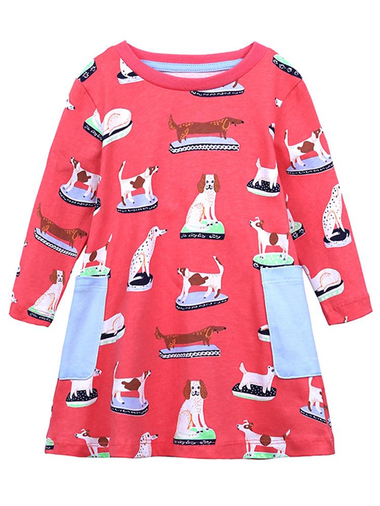 Puppy Power Cerise Pink Long Sleeved Girls Dress - Stylemykid.com