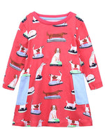 Puppy Power Cerise Pink Long Sleeved Girls Dress - Stylemykid.com