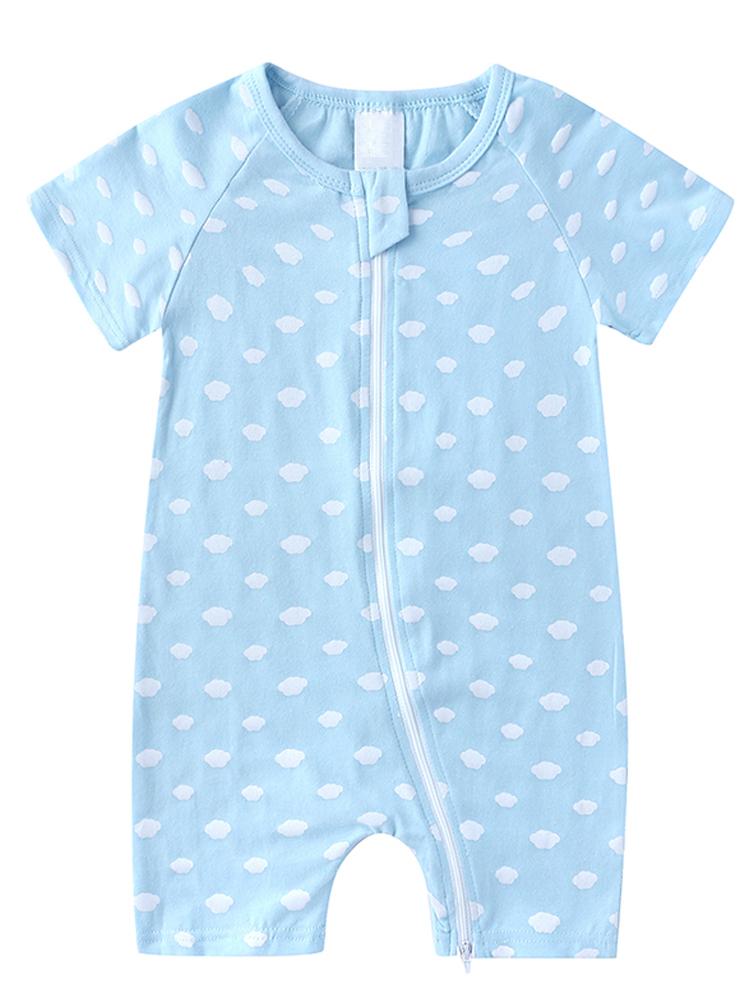 Baby Blue Clouds Zip Sleepsuit Romper - SHORT SLEEVED - Stylemykid.com