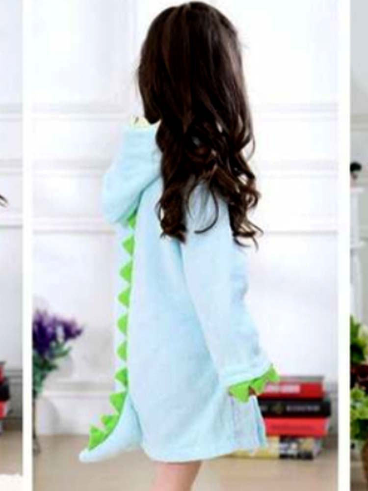 Light Blue Dinosaur Hooded Dressing Gown with Spikes & Tail - Stylemykid.com
