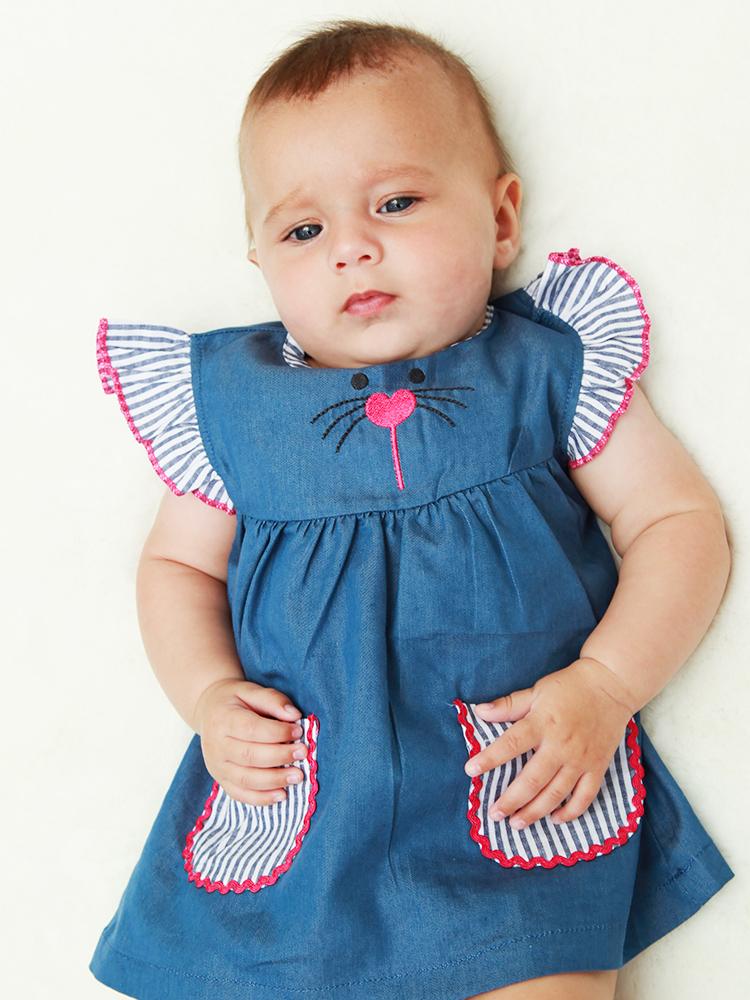 Lilly & Sid Organic - Blue and Pink New Baby Chambray Dress 0-3 months - Stylemykid.com