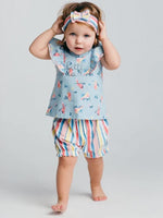 Artie - Baby & Girls Floral Birds Top, Stripy Shorts and Headband 3 Piece Set - Little Lady - Stylemykid.com