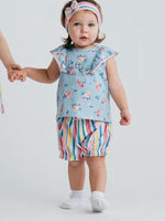 Artie - Baby & Girls Floral Birds Top, Stripy Shorts and Headband 3 Piece Set - Little Lady - Stylemykid.com