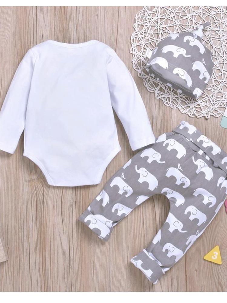 Grey & White Little Peanut 3 Piece Baby Outfit - Bodysuit, bottoms & Knotted Hat (12-18 months) - Stylemykid.com