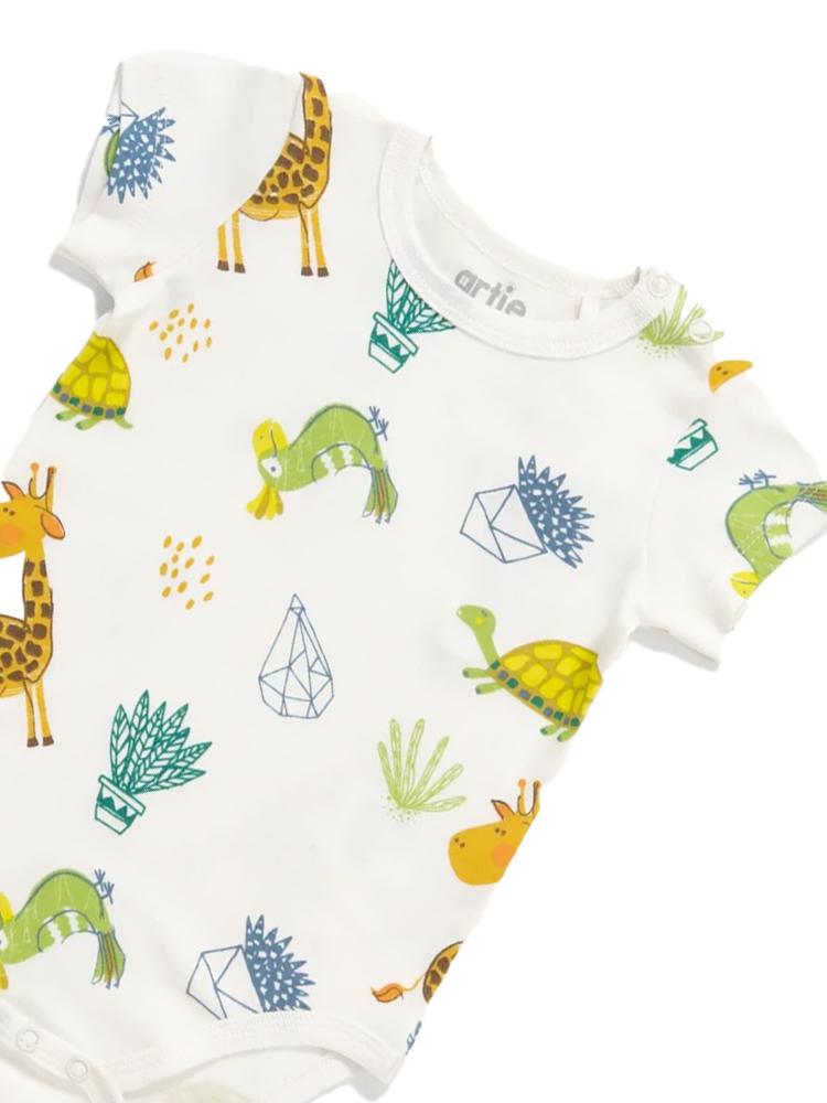 Artie - Little Zoo Animal Patterned White Short Sleeve Bodysuit 12 to 18 months - Stylemykid.com