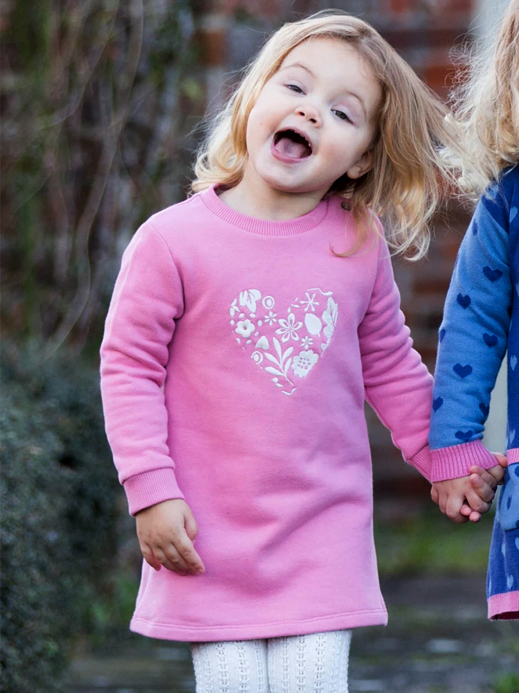 KITE Organic - Love Leaf Dress - Girls Rose Pink Embroidery Dress - 0 to 18 months - Stylemykid.com