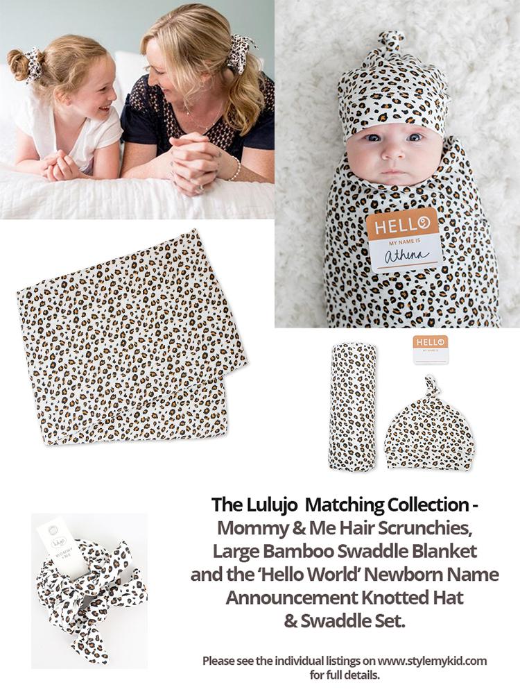 Hat And Swaddle Blanket Hello World Set For New Born By Lulujo Leopard