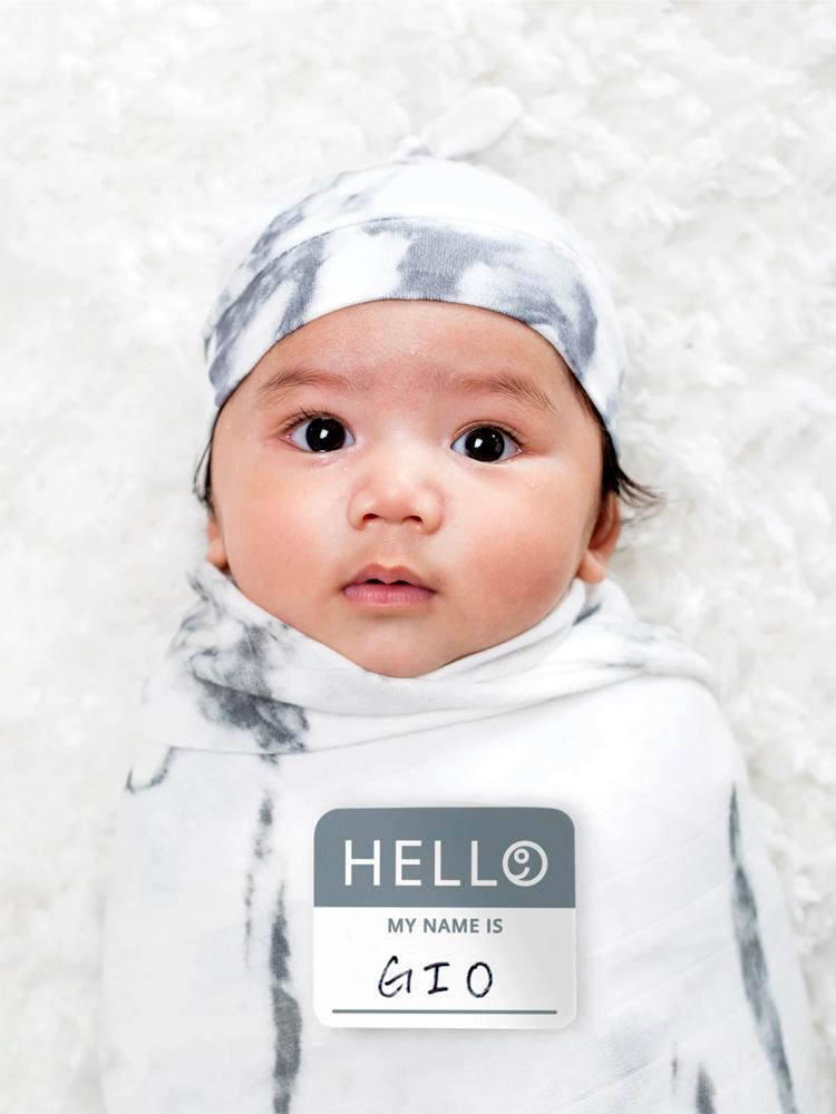 Hat And Swaddle Blanket Hello World Set For New Born By Lulujo Marble