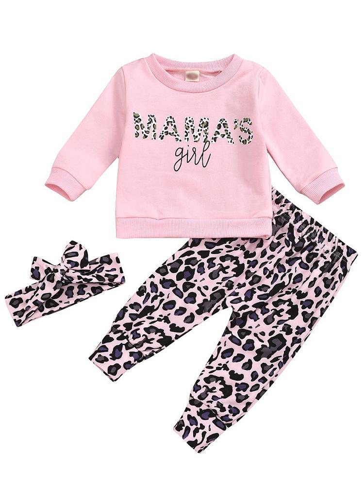 Little Mamas Girl Pink & Black Leopard Patterned 3 Piece Outfit - Top, Bottoms & Headband - Stylemykid.com