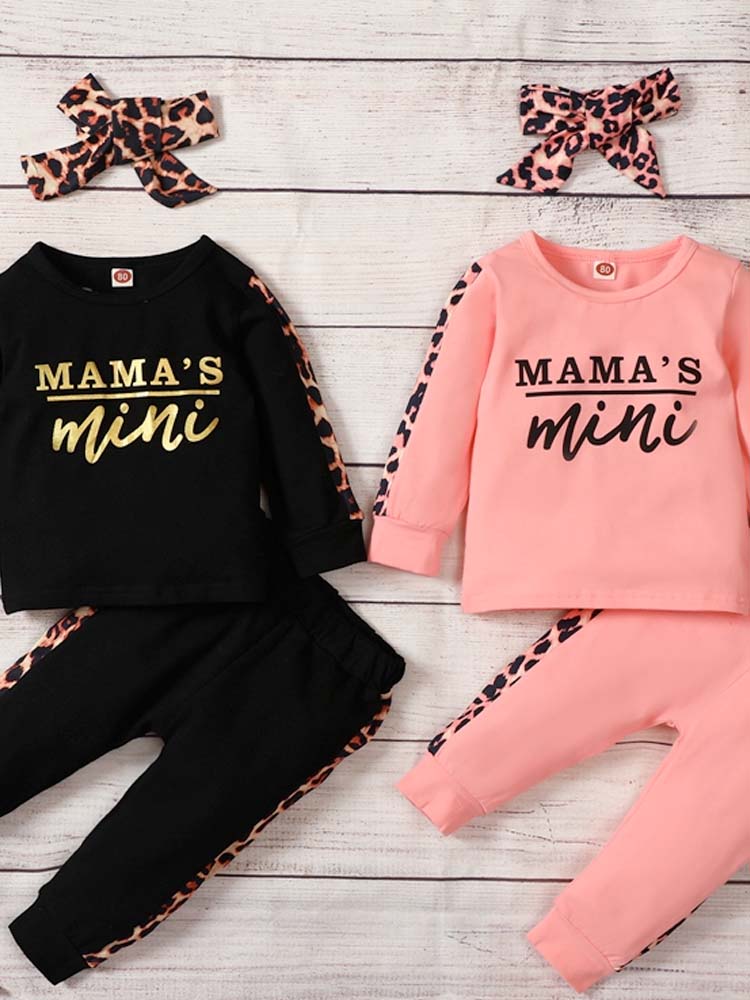 Mama's Mini - Black and Leopard Print Girls Sweatshirt Top, Joggers & Headband - 9 Months to 3 Years - Stylemykid.com