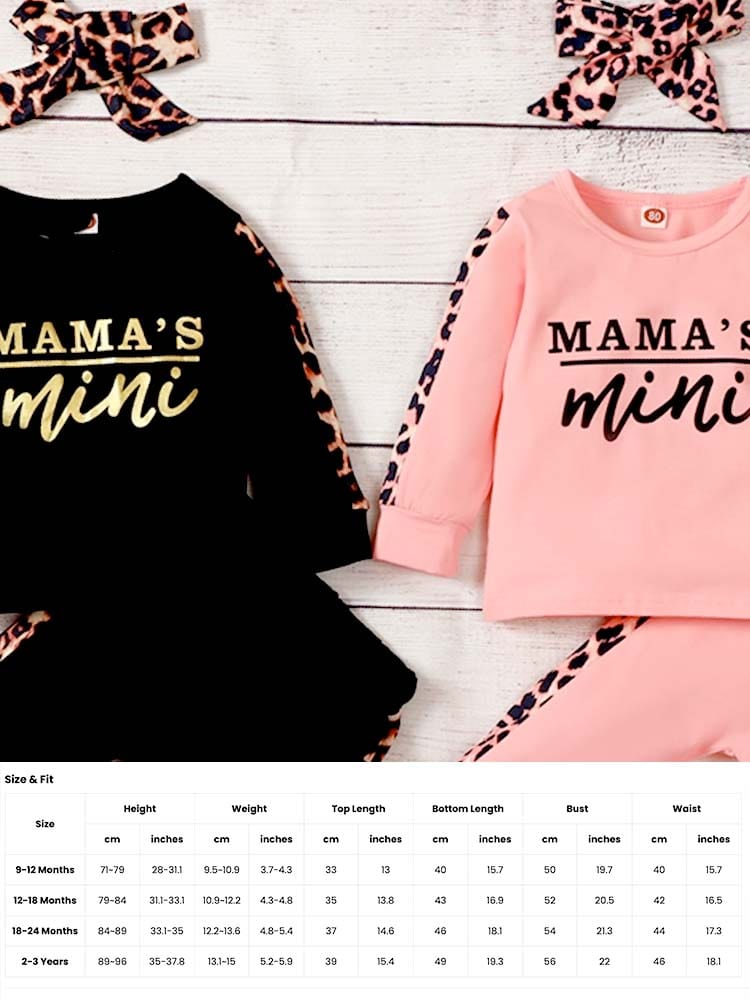 Mama's Mini - Pink and Leopard Print Girls Sweatshirt Top, Joggers & Headband - 9 Months to 3 Years - Stylemykid.com