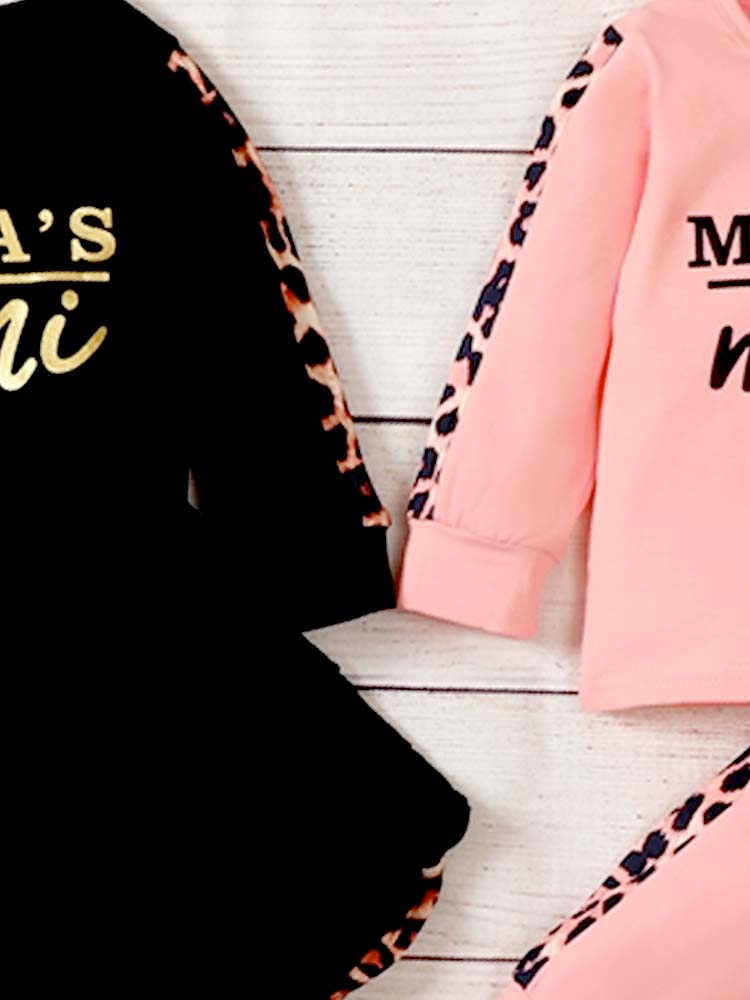 Mama's Mini - Black and Leopard Print Girls Sweatshirt Top, Joggers & Headband - 9 Months to 3 Years - Stylemykid.com