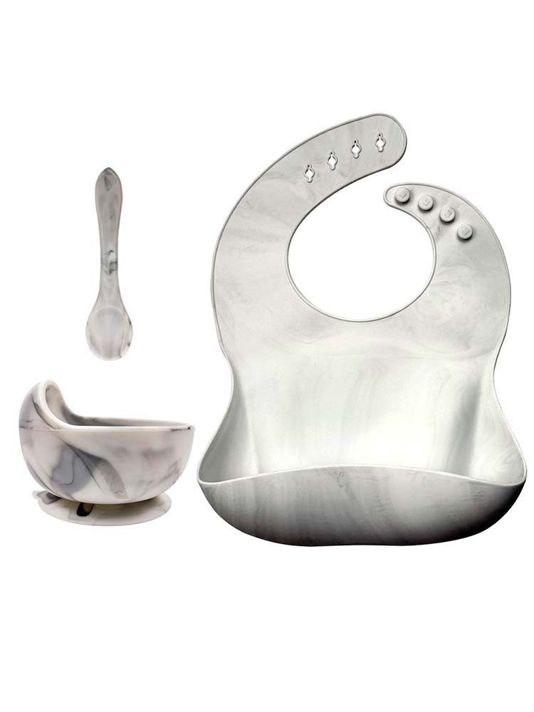 MARBLE BIB BOWL AND SPOON - Silicone Baby Bib, Food Bowl and Spoon - Stylemykid.com