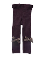 Maroon Ribbon Bow Ribbed Footless Girls Tights/ Leggings - Stylemykid.com