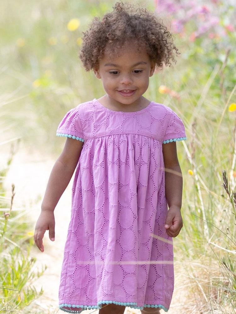 KITE Organic - Girls Violet Smock Broderie Anglaise Dress from 6-12 months - Stylemykid.com